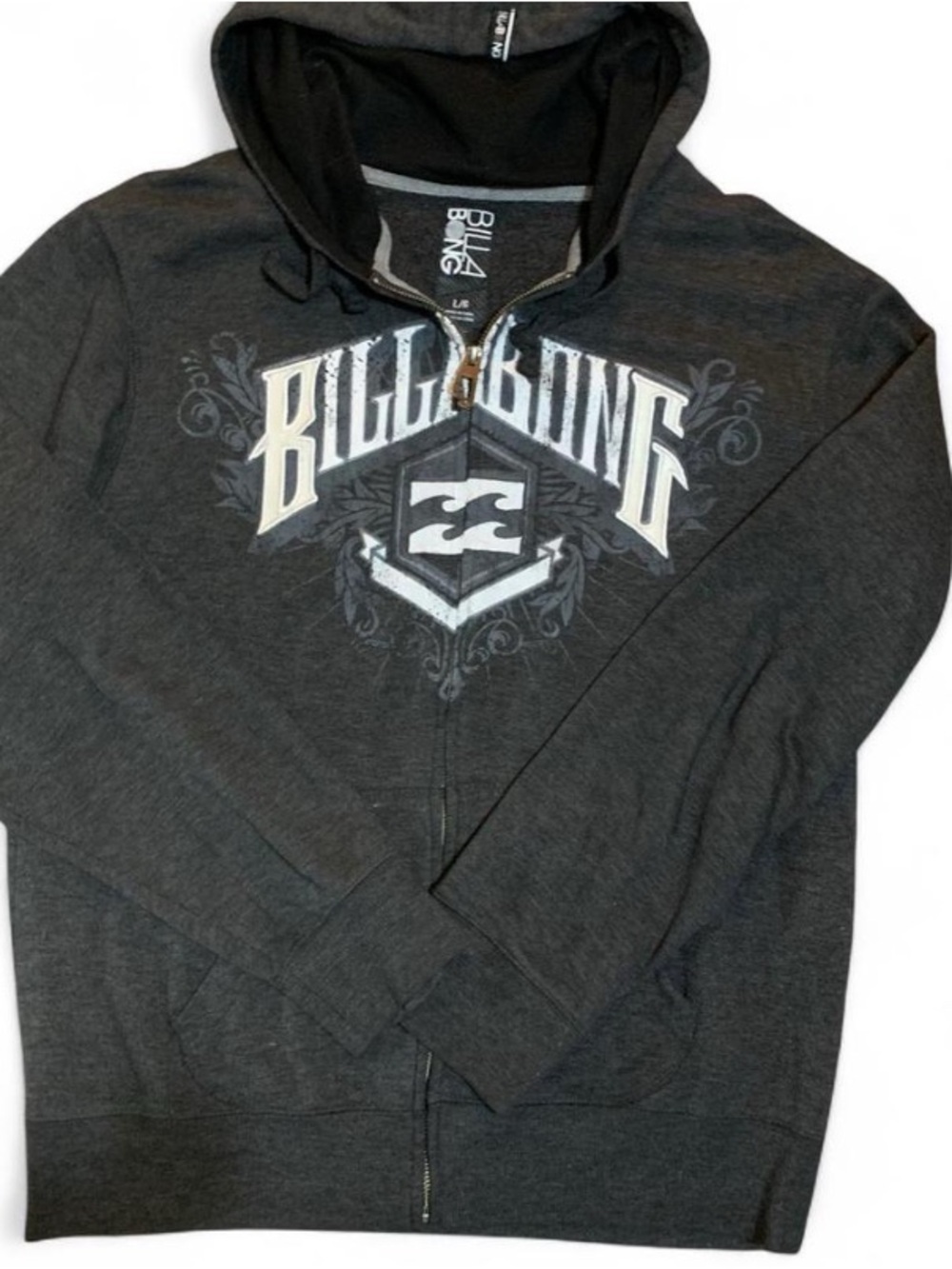Billabong Charcoal Grey Full-Zip Hoodie with White Logo